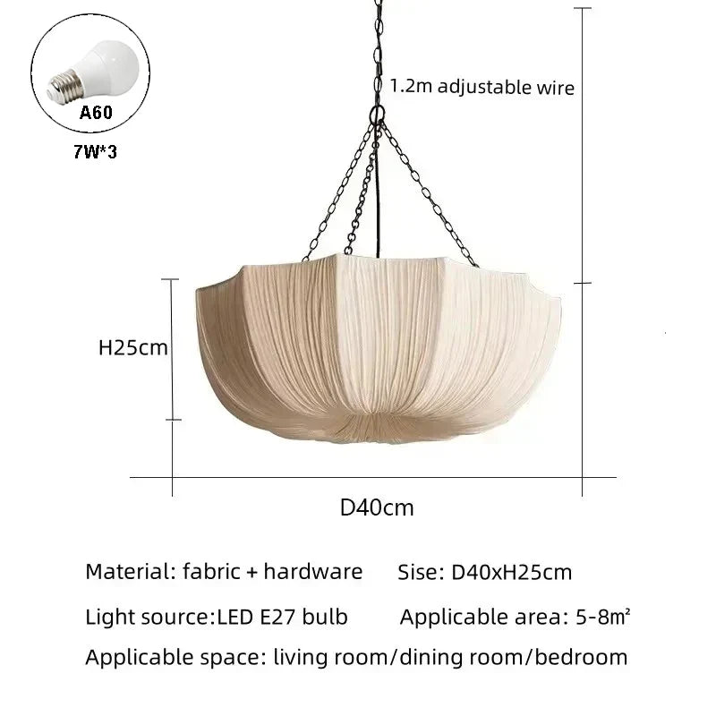 Retro Iron Chain Pendant Lamps Japanese Fabric Chandelier Living Dining Room Bedroom Ceiling lampLustre Hanging Light Fixture