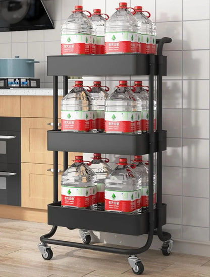 Sooyee 3 Tier Utility Cart,Rolling Cart with Handle and Lockable Wheels, Multi-Functional Storage Cart for Kitchen, Bathroom
