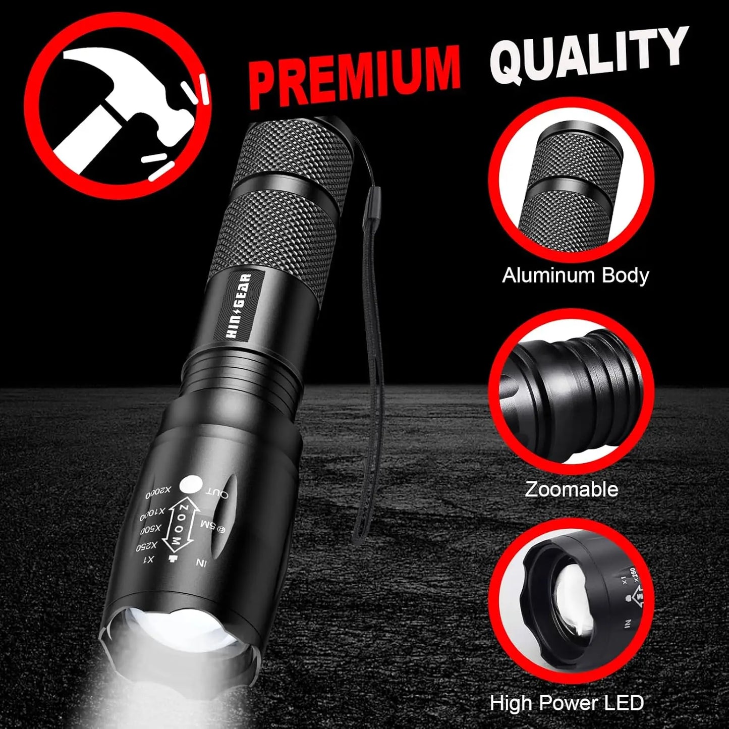 4-Pack Zoomable LED Tactical Flashlight, 2000 Lumens Water Resistant Portable Pocket Light for Emergency Camping