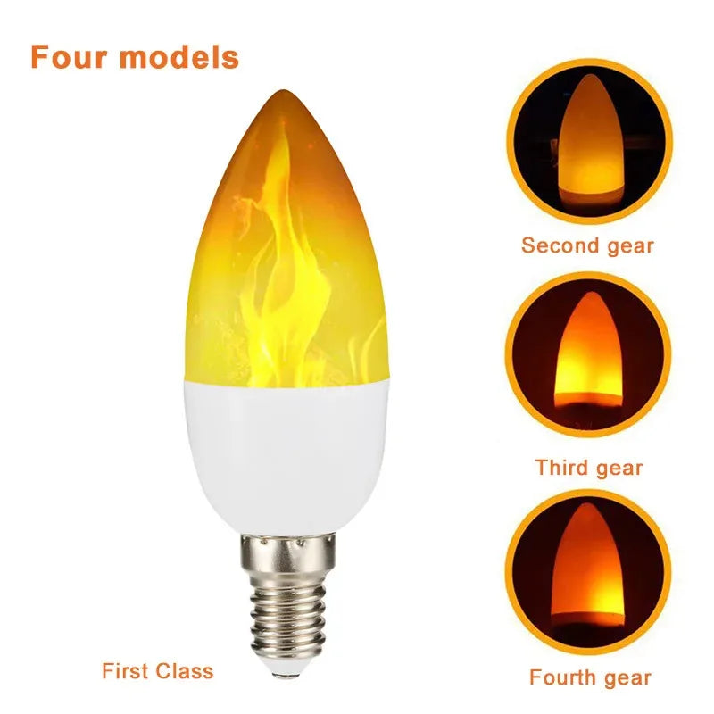 E14 LED Flame Light Bulbs 4 Modes Party LED Flame Effect Light Simulation Fire Lights Bulb Garden Decor Flickering Lamp