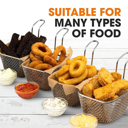 4Pcs Mini Square Fry Basket Stainless Steel French Fries Fry Basket with Handle Deep Food Serving Baskets For Onion Rings Snacks