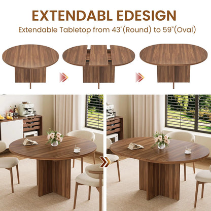 Extendable Round to Oval Dining Table For 4-8, Modern Expandable Kitchen Table With Removable Leaves, Space Saving Dinner Table