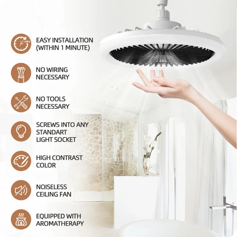 Modern Small Ceiling fan light E27 LED D25cm smart remote control bedroom fans lamp study kitchen Home decoration