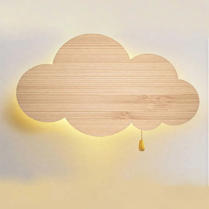 Wood grain cloud wall lamp with dimmer switch LED Wall light Children Room Nursery Room Bedroom Bedside Wall Lights