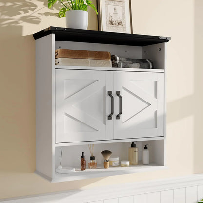 Wall Mounted Farmhouse Medicine Cabinet Over Toilet Storage With Barn Doors Adjustable Shelves Removable Drawer Bathroom Cabinet