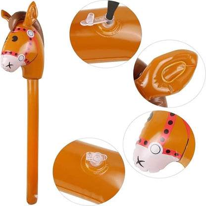 3PCS Inflatable Horsehead Stick, Cute Brown Horsehead Stick, Suitable For Cowboy Themed Birthday Party Decoration