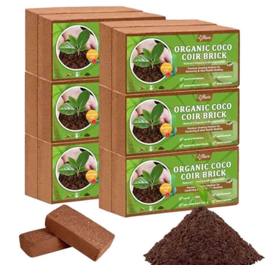 12pcs Organic Coco Coir Bricks Soil Blocks- 100% Natural Compressed Coco Peat Brick Coconut Fiber Substrate with Low ECand pH B