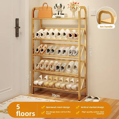 Steel shoe rack household door simple storage space saving metal multi-layer narrow shoe cabinet