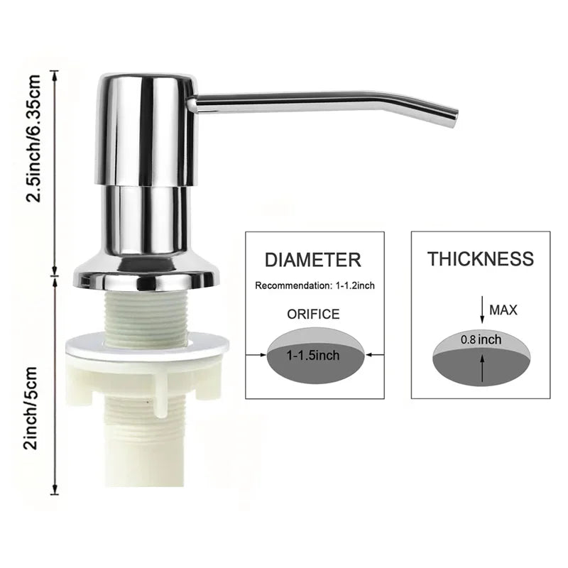 Stainless Steel Press Head Soap Dispenser for Kitchen Sink Soap Dispenser Extension Tube kit Under Sink Soap Dispenser Pump