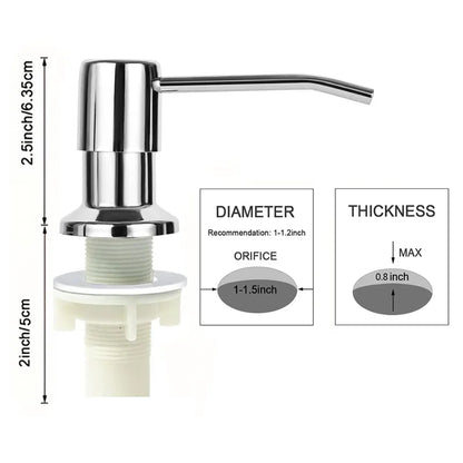 Stainless Steel Press Head Soap Dispenser for Kitchen Sink Soap Dispenser Extension Tube kit Under Sink Soap Dispenser Pump