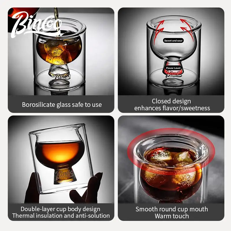 BINCOO Double-Layer Thick Glass Coffee Cup, Heat-Resistant Borosilicate Espresso Mug for Home and Office, 80ML