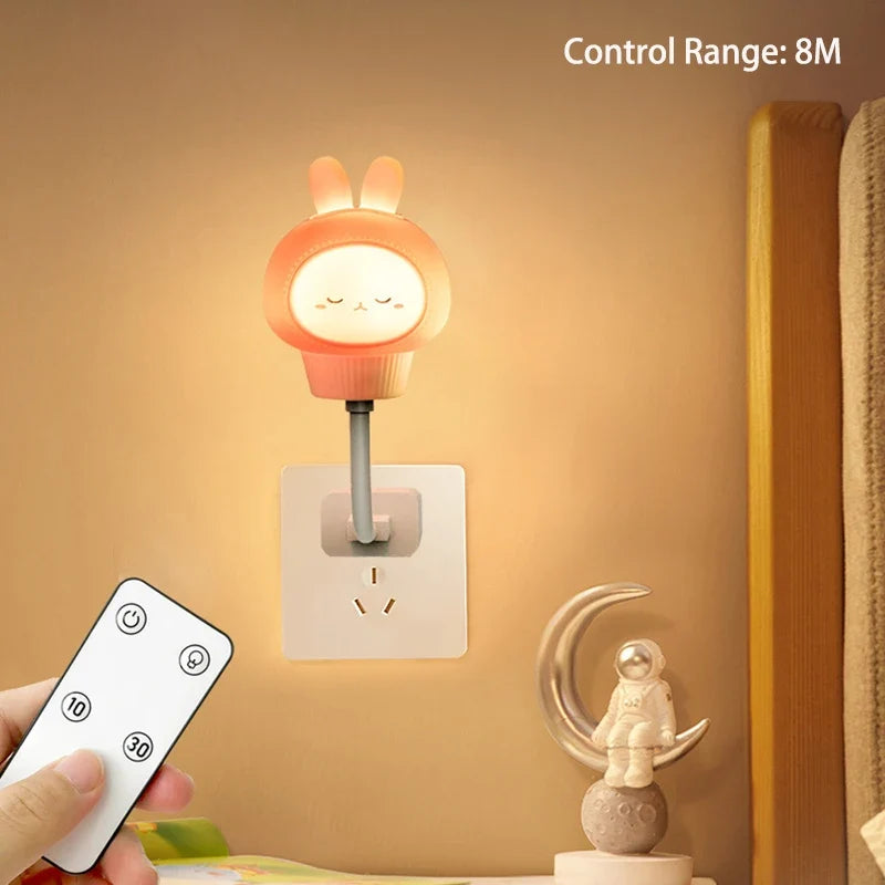 USB Night Light LED Cute Cartoon Night Lamp Bear Chick Kitten Remote Control for Baby Kid Bedroom Decoration Bedside Lamp