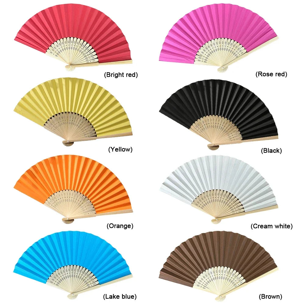 Hand Fan Bamboo Paper Fan Pocket Folding Fan Solid Color Guest Fans DIY Guest Gift for Wedding Birthday Summer Party