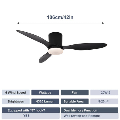 Modern Silent Led Ceiling Fan Lights DC Motor 6 Speeds Timing Fans Loft Remote Control Fan With Lights Bedroom Dining Room