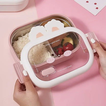 Stainless Steel Bento Box Creative Rabbit Design Divides Sealed Portable Lunch Box with Buckle for Children Student Cute Gifts