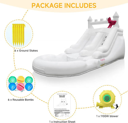 Commercial Grade White Inflatable Water Slide with Splash Pool Bouncy Castle for Adults and Kids Includes Blower Customization