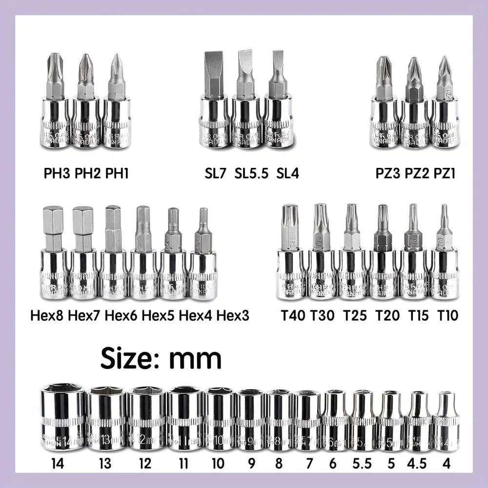 46-Piece Auto Maintenance Repair Combination Ratchet Wrench Toolbox, Vehicle-Mounted Socket Repair Set for Auto Maintenance
