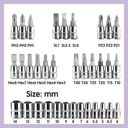 46-Piece Auto Maintenance Repair Combination Ratchet Wrench Toolbox, Vehicle-Mounted Socket Repair Set for Auto Maintenance
