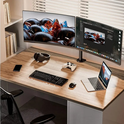 Dual Monitor Stand, Holds Screen up to 27inch, Universal Freestanding Monitor Stand Adjustable Height, Tilt, Swivel, Rotation