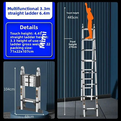 Stainless steel telescopic ladder thickened straight ladder folding herringbone ladder portable household ladder