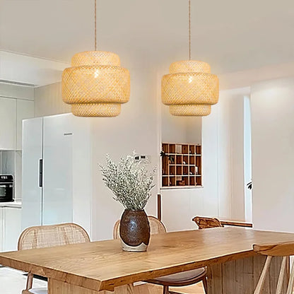 Modern 30cm E27  Bamboo Pendant Light Hand Woven Bamboo Art Chandelier Dining Room Lantern Chandelier Bedroom Dining Room Lamp