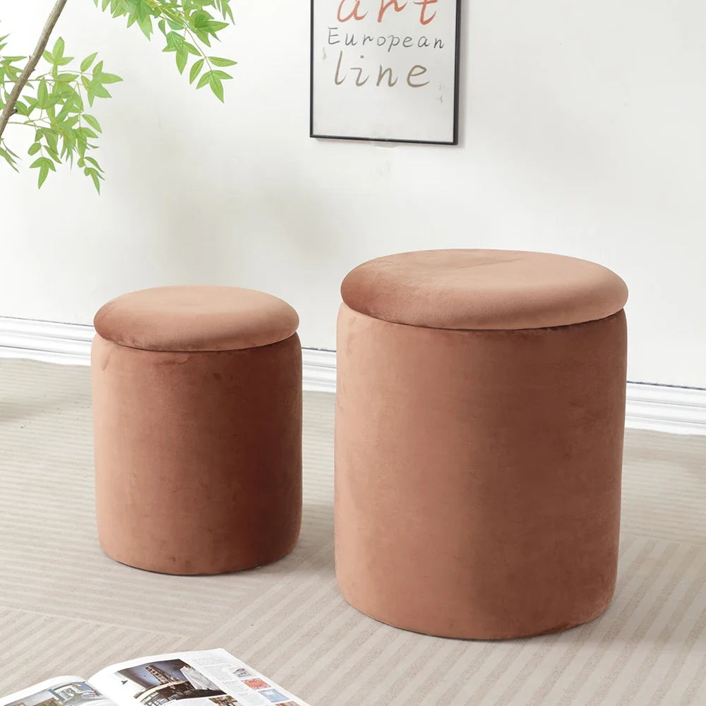 Pieces Velvet Storage Ottoman Set - Round Tufted Storage Bench with Removable Lid, Multifunctional Stool for Living Room Bedroom