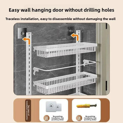 Multi-layer adjustable kitchen cabinet wall condiment seasoning rack No punching wall hanging storage shelf