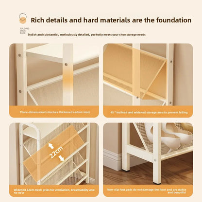 Steel shoe rack household door simple storage space saving metal multi-layer narrow shoe cabinet