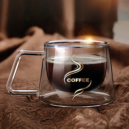 JUSTINLAU 200ML Espresso Cup Heat-resistant Double Wall Glass Coffee Mug with Handle Cappuccino Latte Breakfast Tea Water Cups