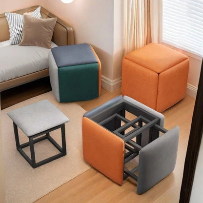 Multi-Functional Rubik's Cube Stool - 5-in-1 Storage Ottoman, Serves as Coffee Table, Dining & Shoe Bench, Nordic Style, silla