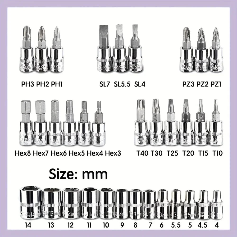 46Pcs Auto Repair Combination Ratchet Wrench Toolbox Family Tools Auto Maintenance Vehicle-mounted Socket Repair Set Tools