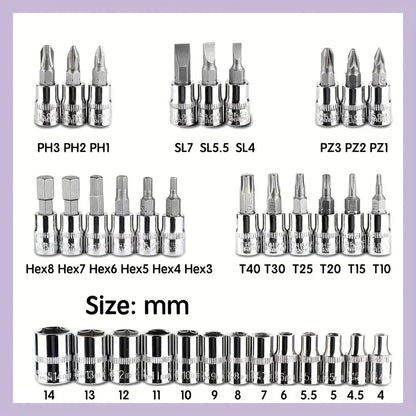 46Pcs Auto Repair Combination Ratchet Wrench Toolbox Family Tools Auto Maintenance Vehicle-mounted Socket Repair Set Tools