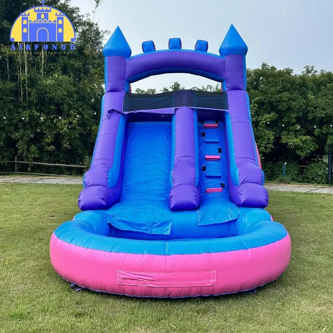 21ft Commercial Grade Navy and Purple Inflatable Water Slide with Splash Pool Bouncy Castle for Adults and Kids Includes Blower