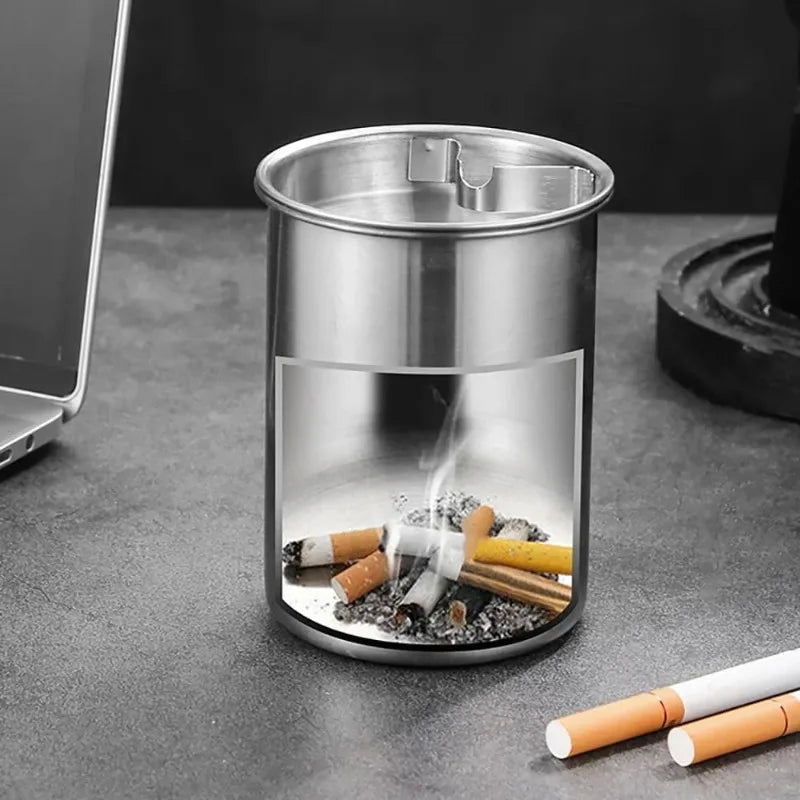 Windproof Stainless Steel Ashtray with Lid, Smokeless Cigar Ashtray for Indoor Outdoor Patio Use, 1PC Home Smoking Accessory