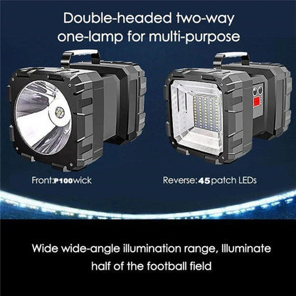 XHP100 Super Bright LED Touch Light Searchlight Double Head Flashlight USB Rechargeable Portable Outdoor Emergency Lights