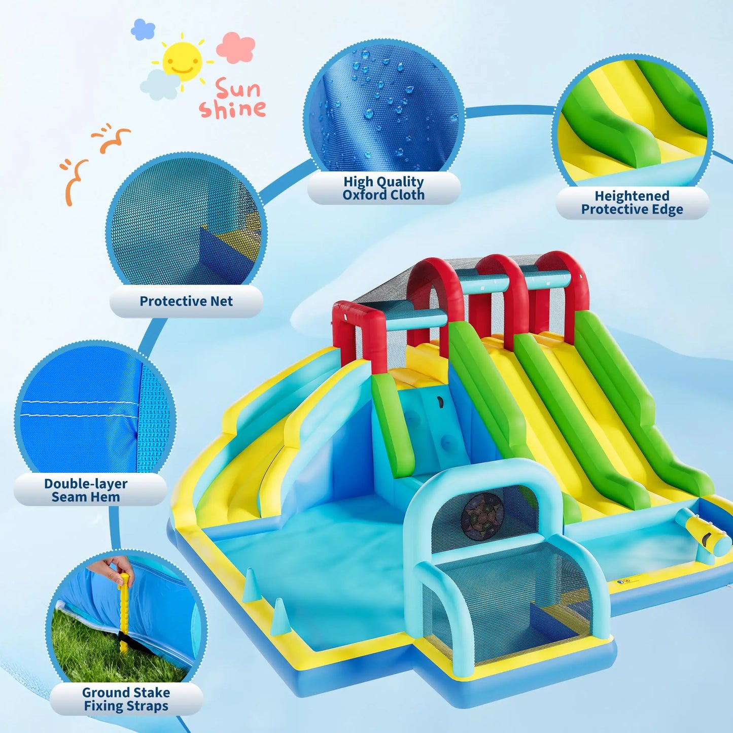 14.4x12.8FT Inflatable Bounce House With Blower 3 Water Slides Kids Jumping Castle Splash Pool For Indoor Outdoor Backyard Party