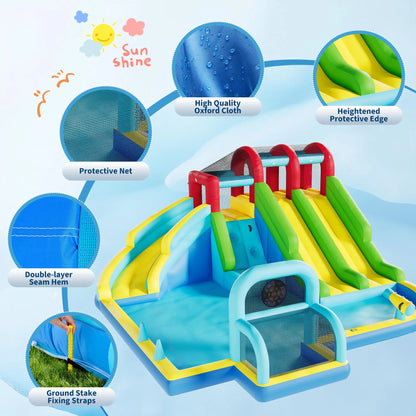 14.4x12.8FT Inflatable Bounce House With Blower 3 Water Slides Kids Jumping Castle Splash Pool For Indoor Outdoor Backyard Party