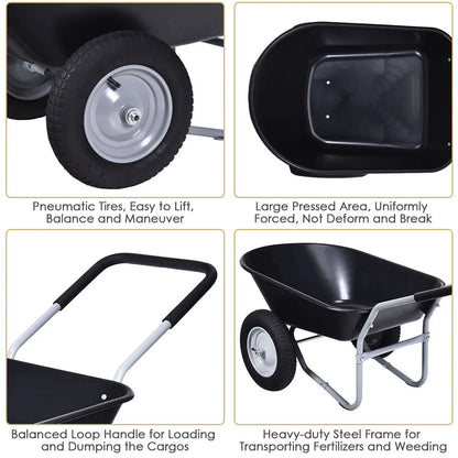 Dual Wheel Wheelbarrow Heavy Duty Garden Cart 330lbs Capacity Utility Cart Black
