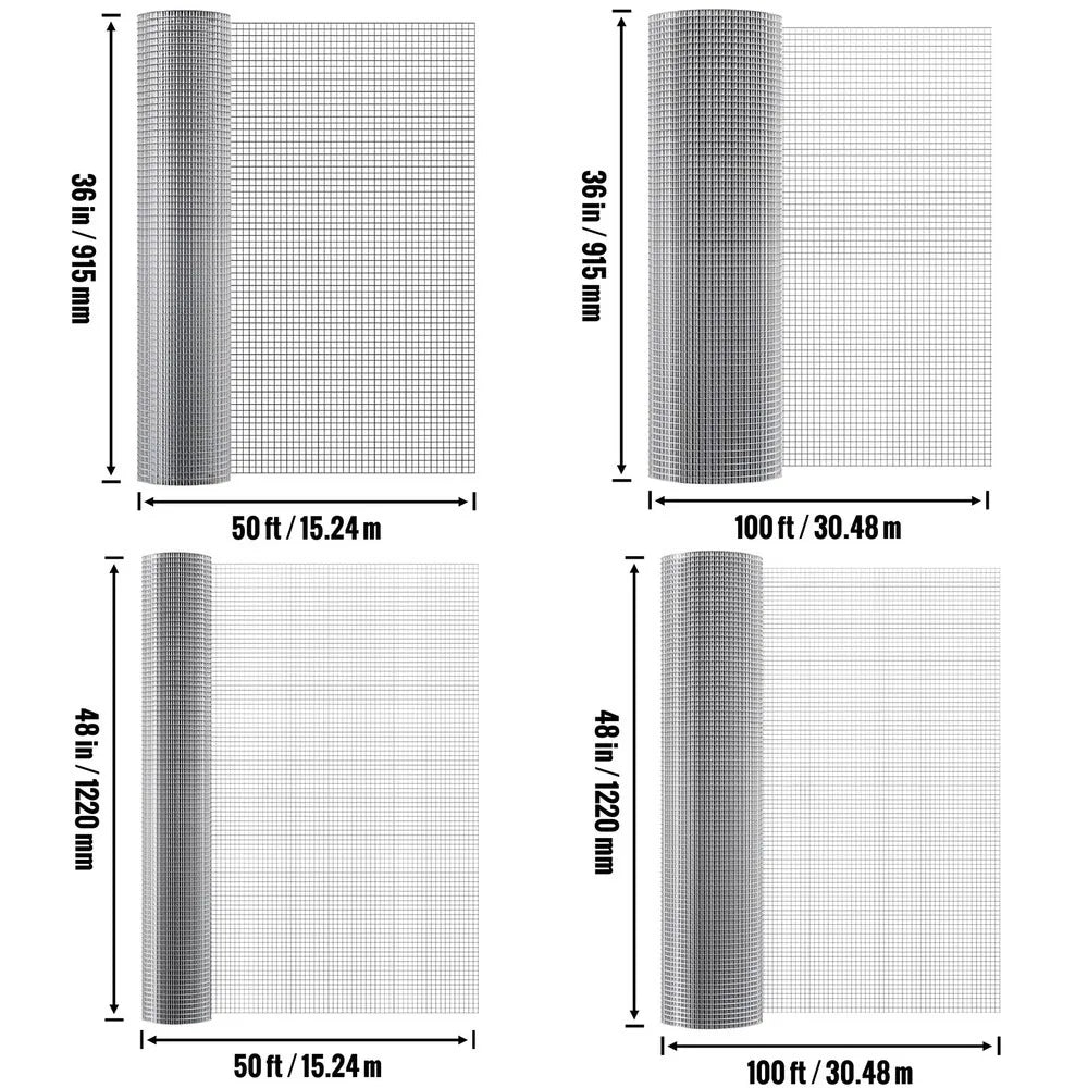 Hardware Cloth 36" 48" x 50'/100' Wire Mesh Roll Chicken Fence 1/2" 19 Ga