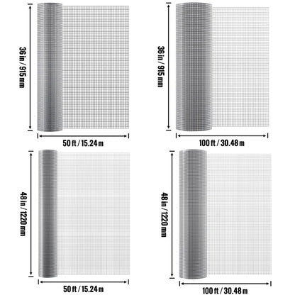Hardware Cloth 36" 48" x 50'/100' Wire Mesh Roll Chicken Fence 1/2" 19 Ga