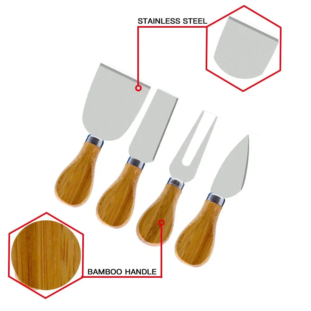 4 Pcs Cheese Knives Set Stainless Steel Cheese Slicer Cutter with Wooden Handle Cheese Butter Spreader Set YY062