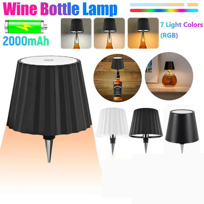Wine Bottle LED Wireless Table Lamp 2000mAh 7 Colors Dimmable RGB USB Rechargeable Dining Table Lights Beverage Lamp Top touch
