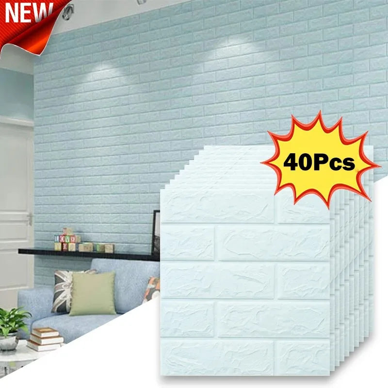 40Pcs 38.5X35cm Imitation Brick Wallpaper Self-adhesive Waterproof Moisture-proof Living Room Background Bedroom Wall Decoration