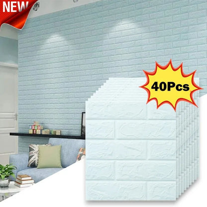 40Pcs 38.5X35cm Imitation Brick Wallpaper Self-adhesive Waterproof Moisture-proof Living Room Background Bedroom Wall Decoration