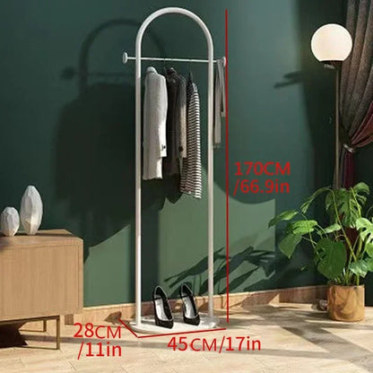 Metal Free Standing Clothes Hanger with Marble Base - Uncharged, Minimalist Bedroom Floor Mount Coat Rack with Storage Shelf