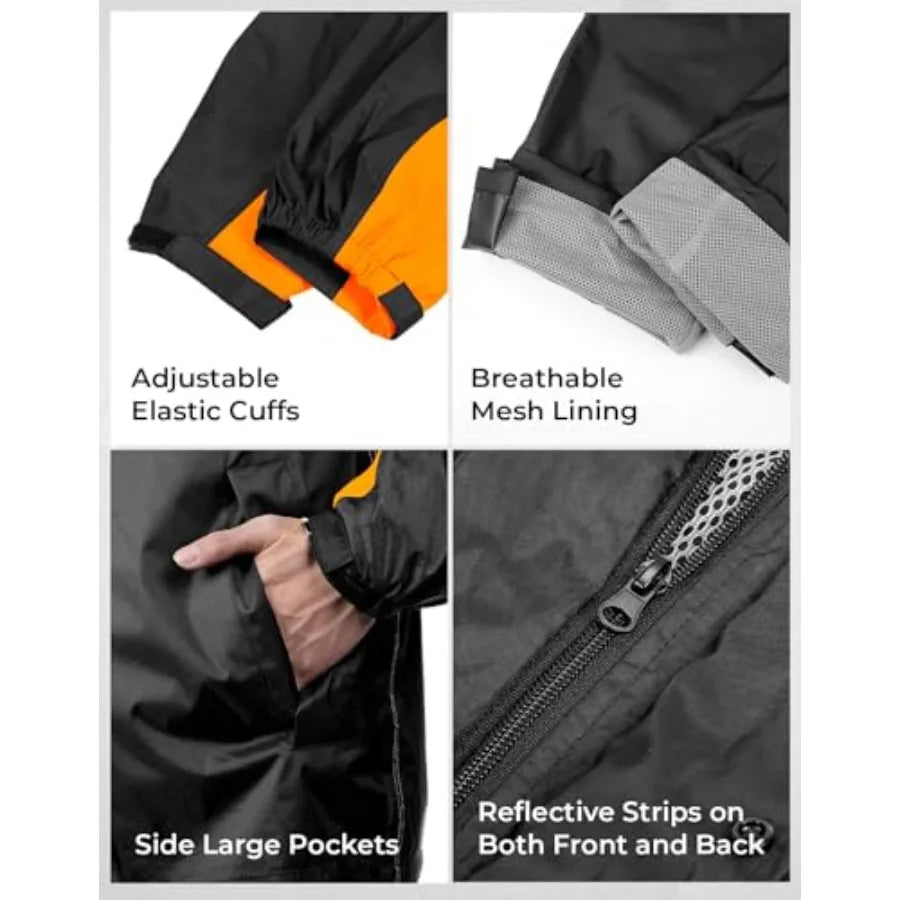Rain Suit for Men Motorcycle Rain Gear Waterproof Protective Rain Coat with Pants 2 Pieces Rainsuit Breathable Outdoor Fashion