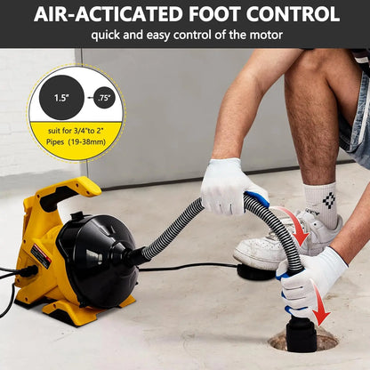 30FT Electric Drain Cleaner Machine Auto-Feed Drain Auger for 3/4" to 2" Pipes Sewer Snake for Sinks, Toilets, Floor Drains