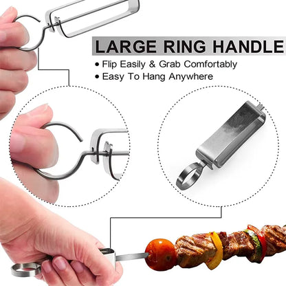 6Pcs Kabob Skewers for Grilling Stainless Steel Flat BBQ Skewers with Quick Release Metal Sliding Handle YY085