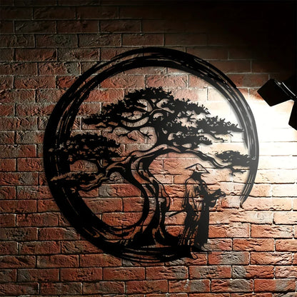 Japanese Bonsai Tree Metal Wall Art 15.7x15.7 Tori Gate Enso Cutout Creative Modern Home Accent Unique Housewarming Gift