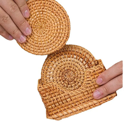 Handmade Rattan Table Mat Creative Placemat Heat Insulating Non-Slip Coaster for Dining Table Bowl Plate